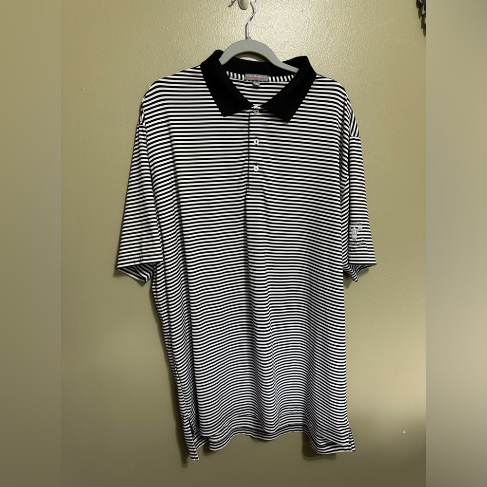 Peter Millar Black and White Striped Polo, Size XXL